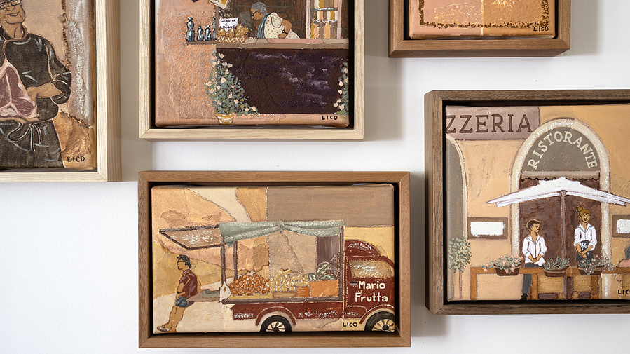 marios fruit framed painting of Italian fruit truck by painter Marissa Lico