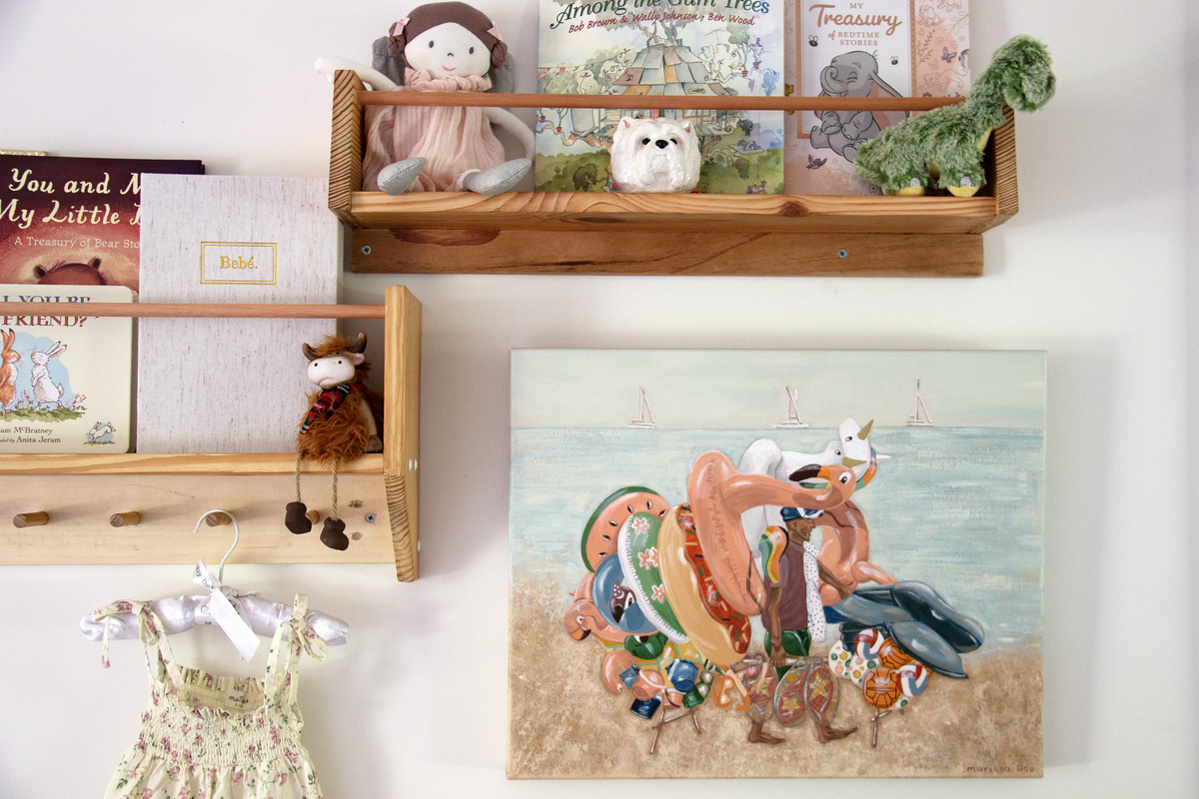 Colourful painting for nursery and kids room of beach games, by Marissa Lico.