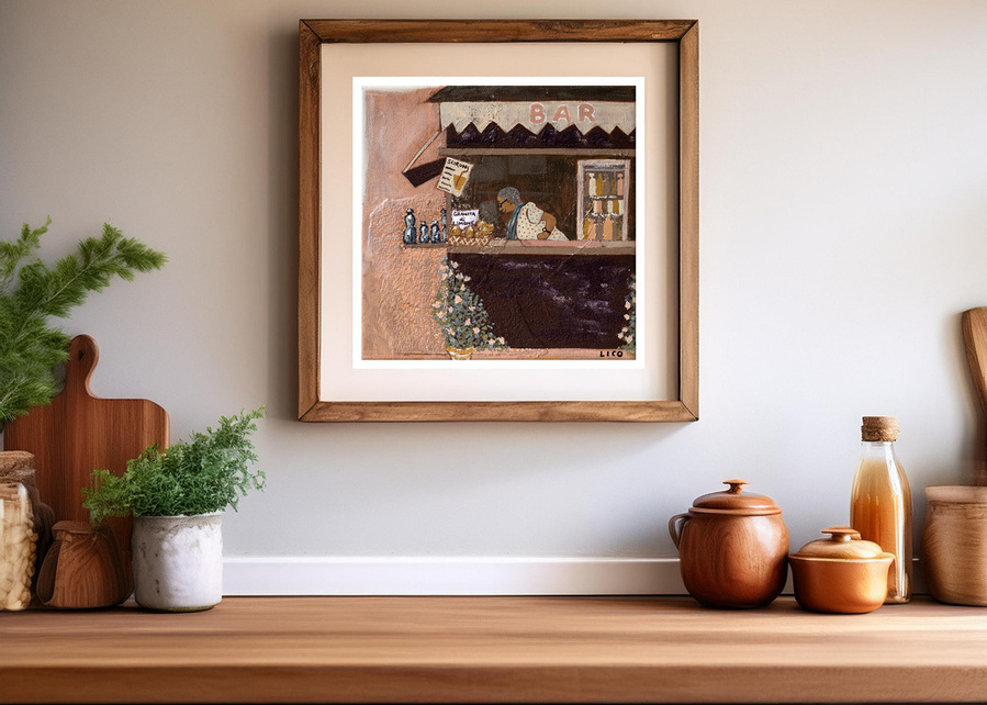 'Nonna's Bar' wall art print Australia. Print of bar in Taormina Sicily Italy, Italian art print for mantlepiece or home gallery wall, free shipping, by Australian artist Marissa Lico.