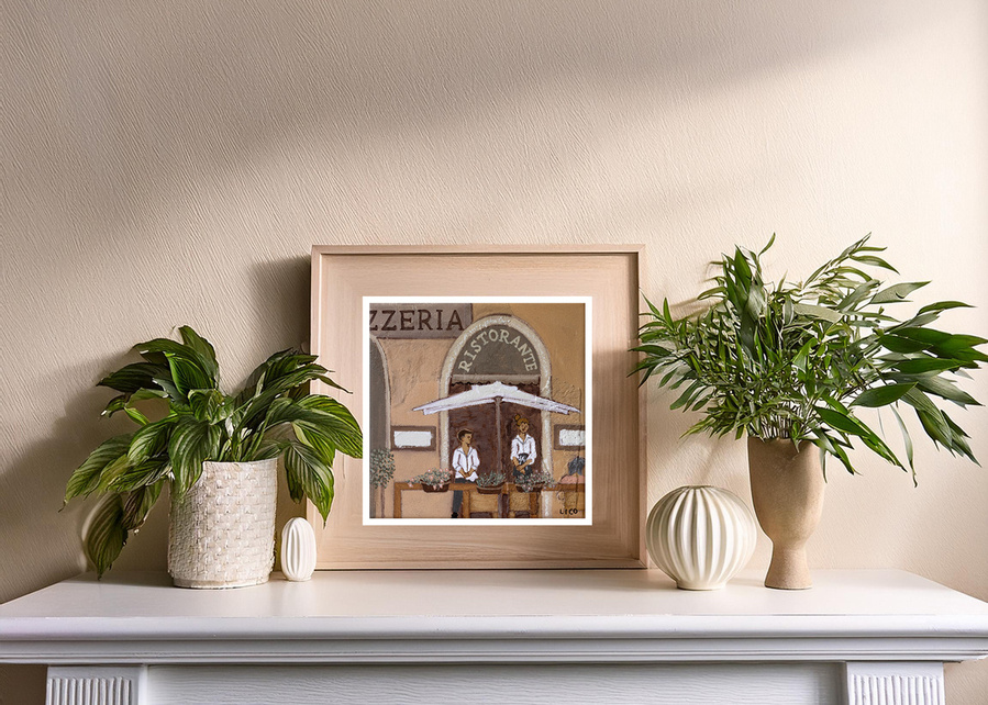 'Pizzeria' wall art print Australia. Print of ristorante in Florence, art print for mantlepiece, kitchen, dining or home gallery wall, free shipping, by Australian artist Marissa Lico.
