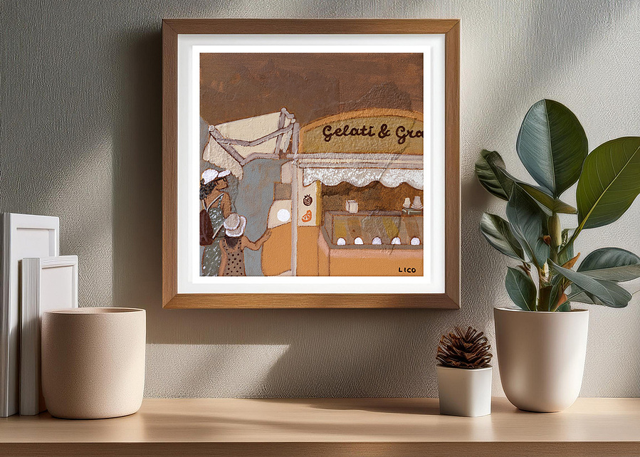 'Gelateria' wall art print Australia. Print of gelato at the Gelateria in Taormina Italy, Italian art print for kitchen, dining or home gallery wall, free shipping, by Australian artist Marissa Lico.