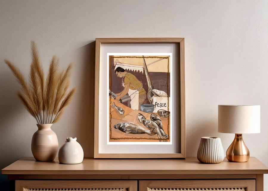 'Seafood Market' wall art print Australia. Print of fish market in Catania Sicily, print for gallery wall or mantlepiece, free shipping, by Australian artist Marissa Lico.