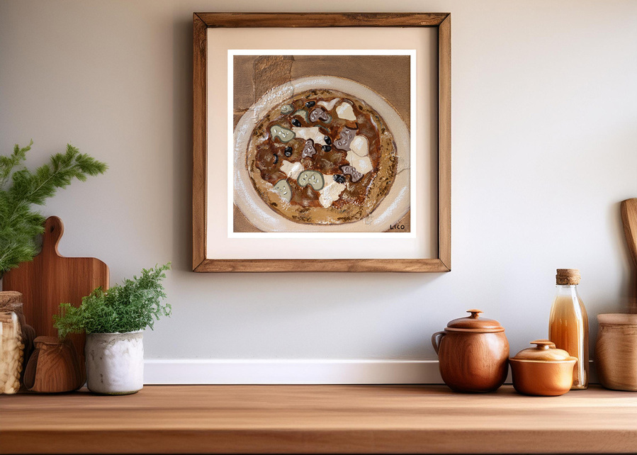'When in Italy' wall art print Australia. Print of pizza painting, Italian art print for kitchen, dining or home gallery wall, free shipping, by Australian artist Marissa Lico.