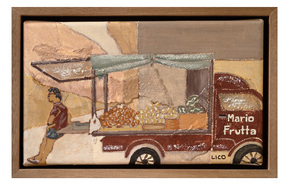 Mario's Fruit artwork, painting of fruit truck in Lipari Sicily Italy by Marissa Lico.