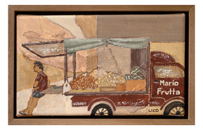 Mario's Fruit artwork, painting of fruit truck in Lipari Sicily Italy by Marissa Lico.