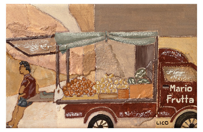 'Mario's Fruit' wall art print Australia. Italian print of fruit truck in Sicily Italy, free shipping, by Australian artist Marissa Lico.