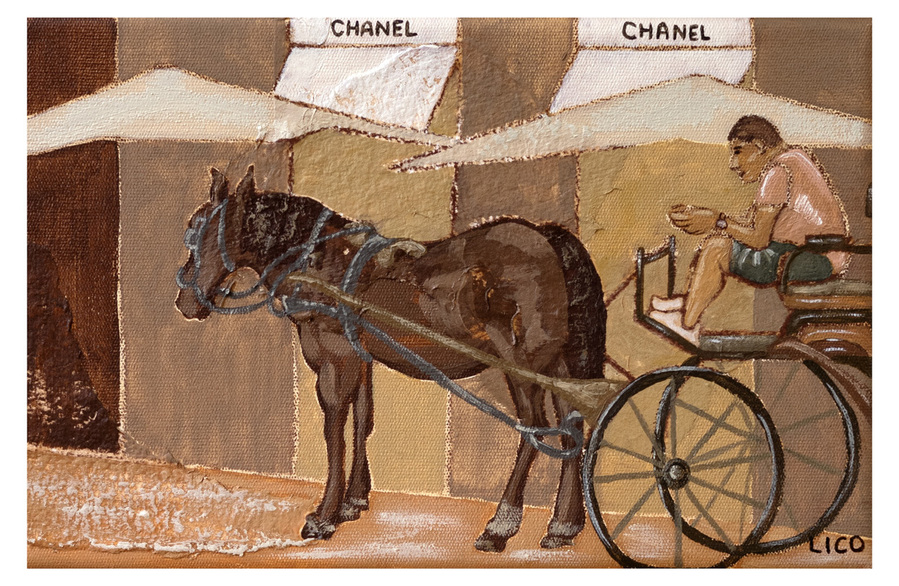 'Horse & Chanel' wall art print Australia. Print of horse drawn carriage in front of Chanel store Florence, print for gallery wall, free shipping, by Australian artist Marissa Lico.