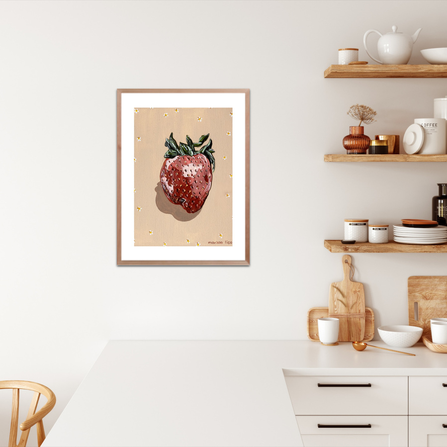 'Fragola' wall art print Australia. Italian print of strawberry for nursery, painting for kids room, free shipping, by Australian artist Marissa Lico.