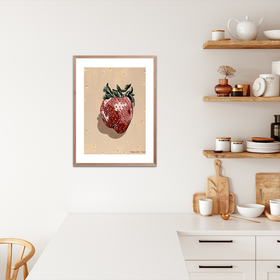 'Fragola' wall art print Australia. Italian print of strawberry for nursery, painting for kids room, free shipping, by Australian artist Marissa Lico.