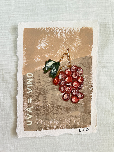 'Uva = Vino', original Italian artwork by Marissa Lico, grapes painting.