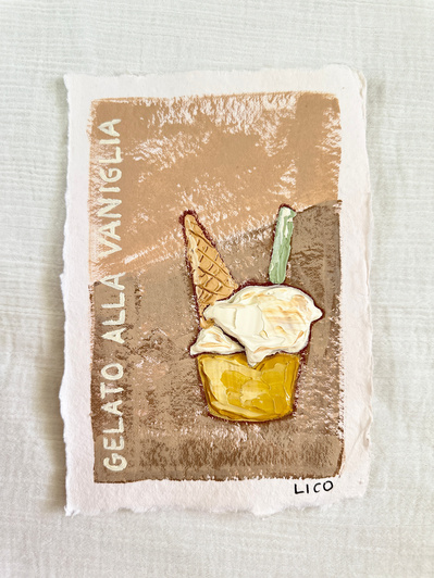 'Gelato alla vaniglia', original Italian artwork by Marissa Lico, ice cream painting.