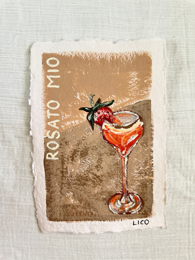 'Rosato Mio', original Italian artwork by Marissa Lico, rose wine cocktail painting.