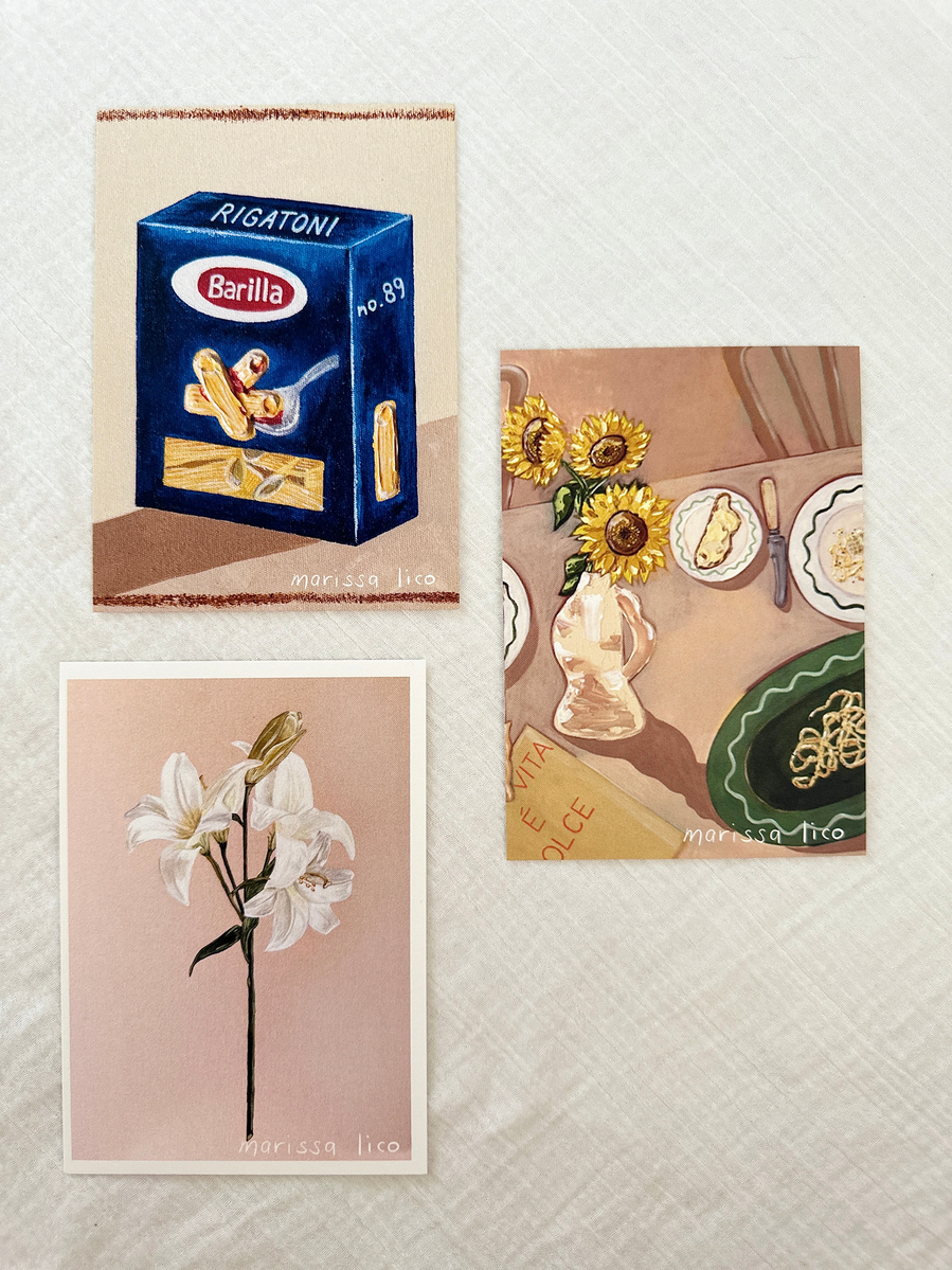 Cards, art prints and greeting cards of Barilla and Fiori by Australian Artist Marissa Lico.