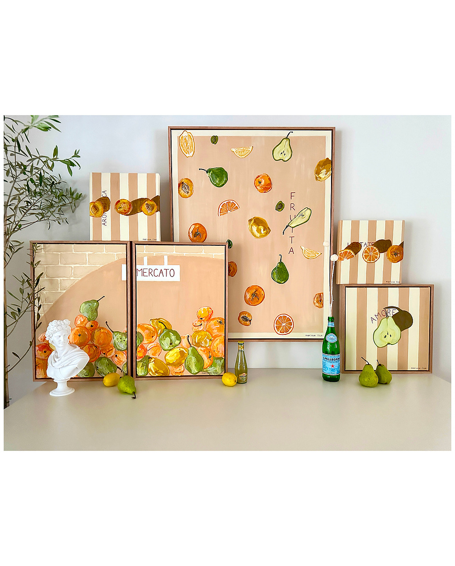 Mercato Frutta, Italian original painting by Australian artist Marissa Lico. Diptych acrylic texture painting.