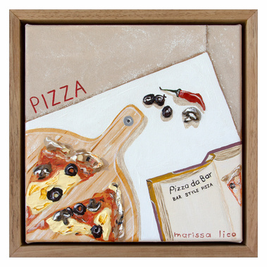 'Venerdi' (Friday - pizza), Painting of Italian food, Comfort Food Exhibition at The Toowoomba Gallery by Australian Artist Marissa Lico.