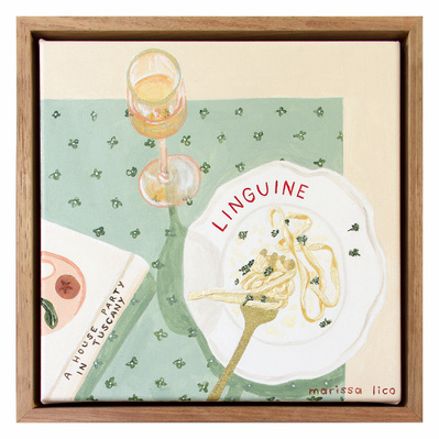'Domenica' framed painting of pasta and vino for your home by Marissa Lico.