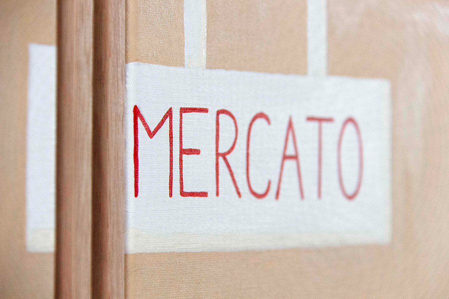 Mercato Frutta, Italian original painting by Australian artist Marissa Lico. Diptych acrylic texture painting.
