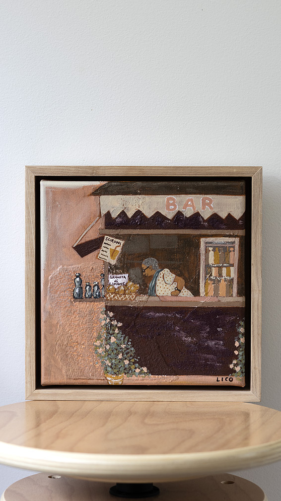 Nonna's Bar framed painting of bar in Italy with Nonna by Marissa Lico