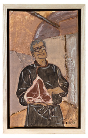 Florentine Steak artwork, painting of chef with bistecca alla Fiorentina in Florence Italy by Marissa Lico.