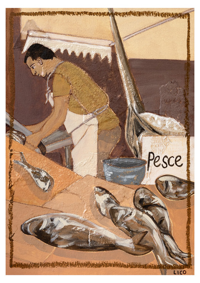 'Seafood Markett' wall art print Australia. Italian print of fish market in Catania Sicily, free shipping, by Australian artist Marissa Lico.