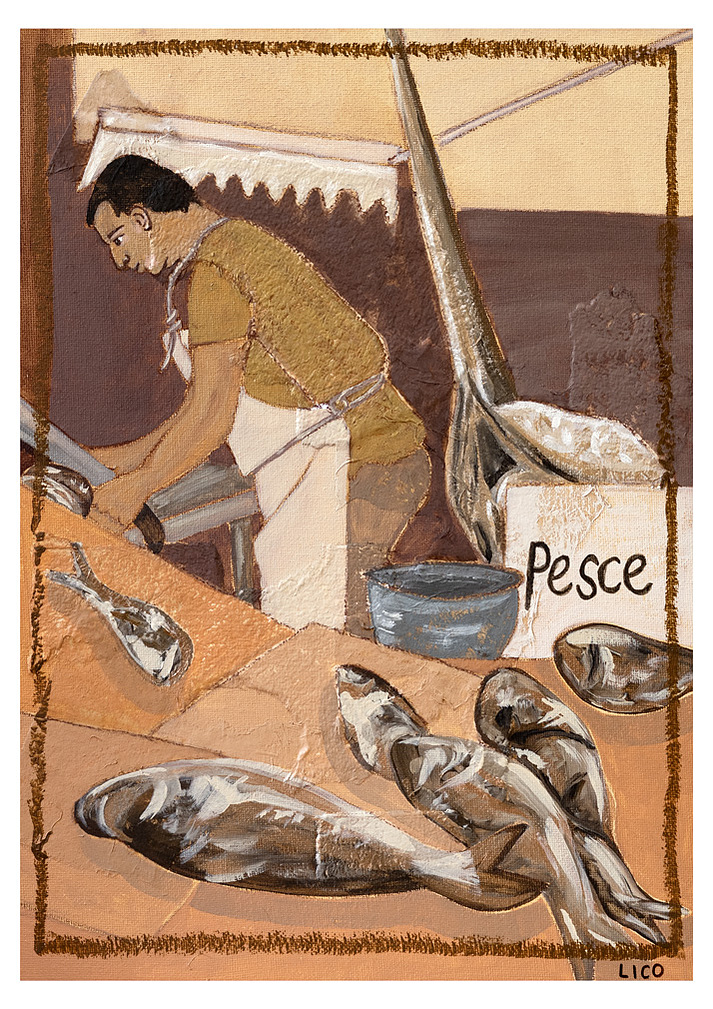 'Seafood Market' wall art print Australia. Italian print of fish market in Catania Sicily, print for gallery wall, free shipping, by Australian artist Marissa Lico.