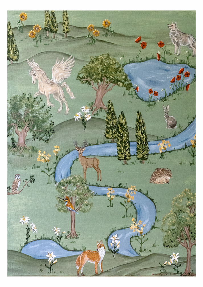 'Tuscan Dream' Italian print of animals for nursery, a landscape artwork with free shipping, by Australian artist Marissa Lico.