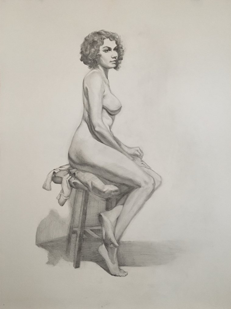 Long pose figure drawing, graphite from life. 