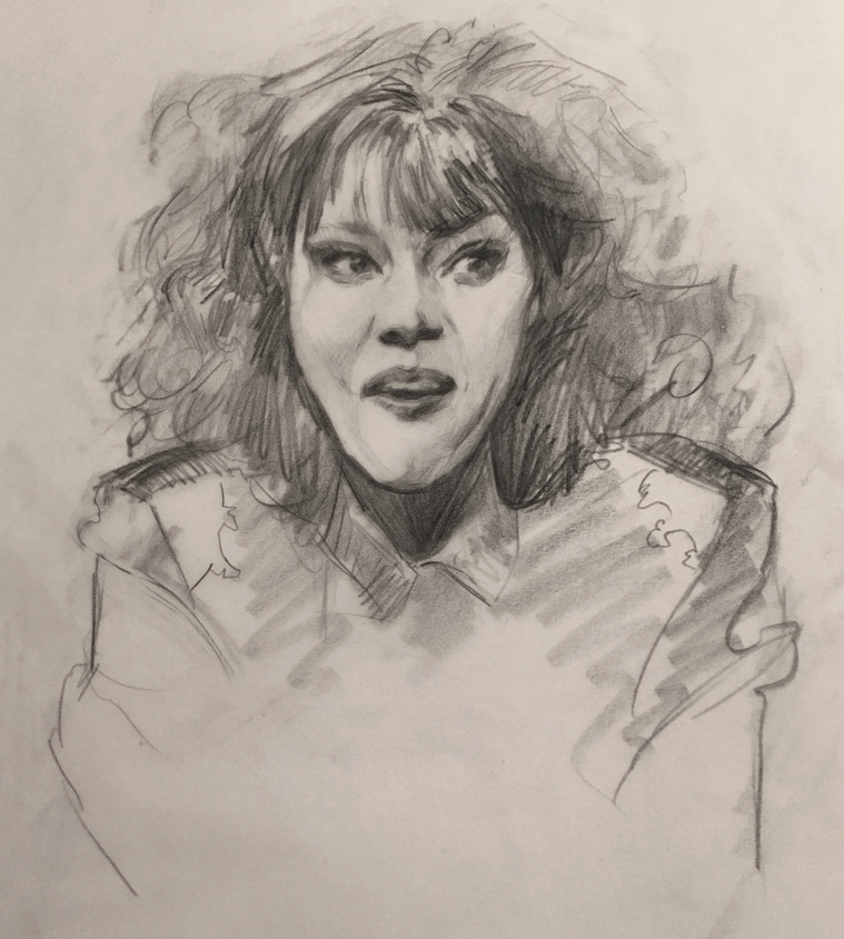 Kate McKinnon as Sheila Sovage, sketch by Heather Lenefsky