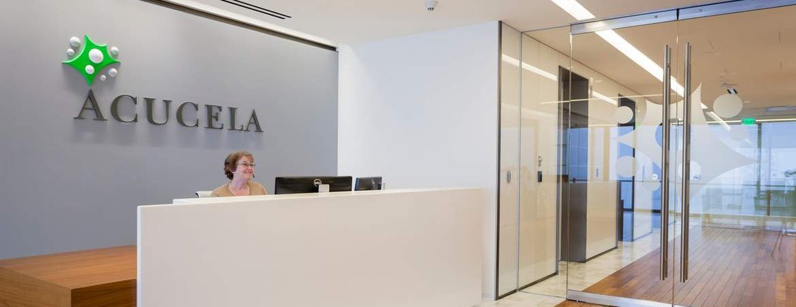 Photo of the entrance and reception desk to Acucela