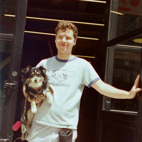 Matthew DeNicola and his dog Pan Au Chocolat, photographed by Lucia Carpentier. 