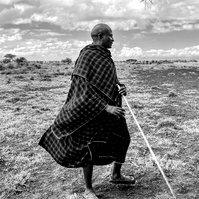 Tanzania, Masai warrior in the village, farmer, bnw, black and white photography