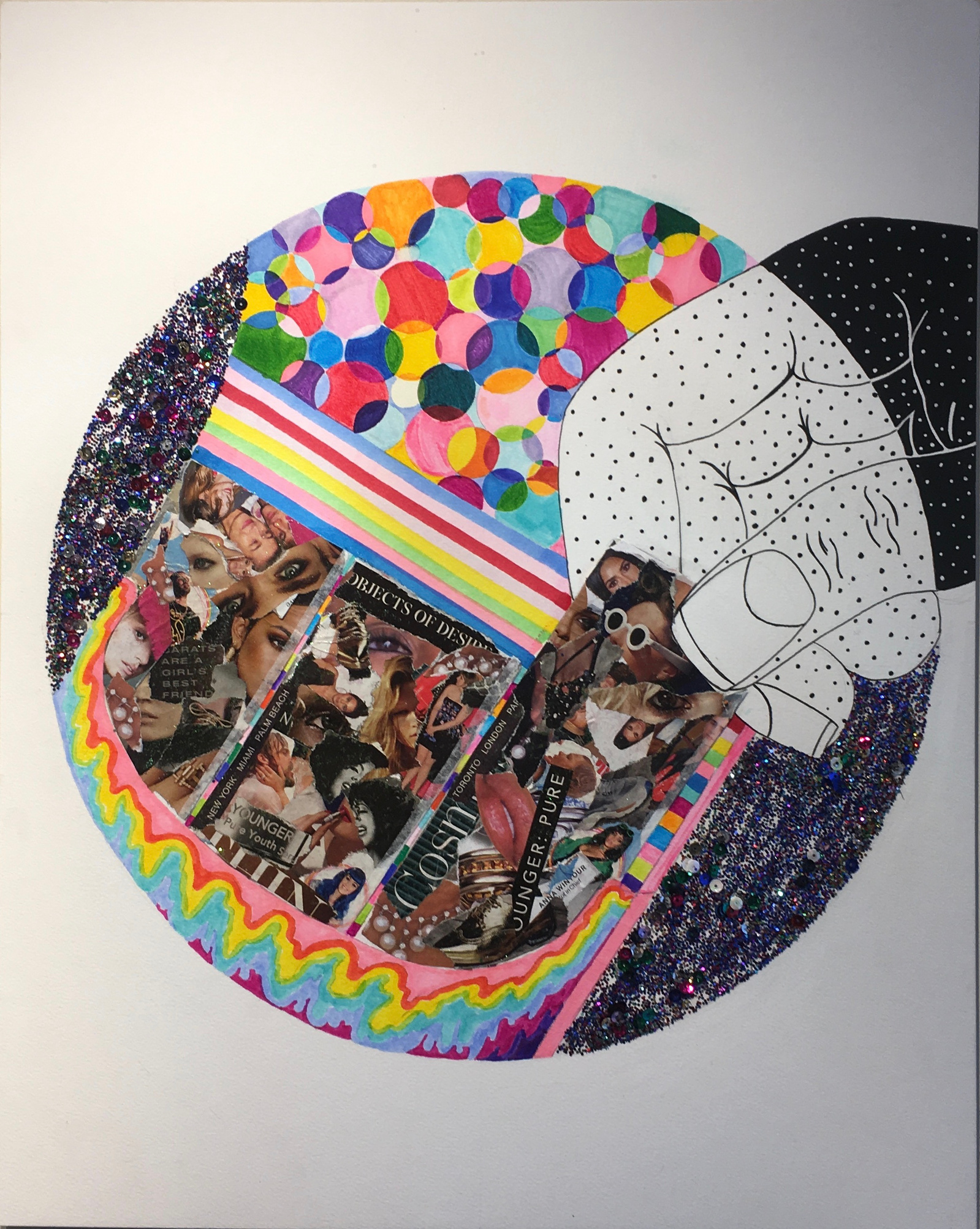 This was a series I did in my senior year of high school in my advanced studio art class. This piece metaphorically reflects how we Chew on popculture like gum. While pop-culture adds no necessary value to our lives, Gum adds no nutrition to our bodies.