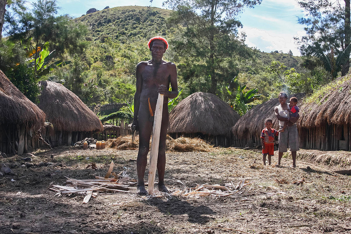 Jayawijaya, Papua, Indonesia, 2009. The past home of indigenous Papuans in the Baliem Valley, Wamena. Now many indigenous Papuans live in houses made by the government called the aid program.