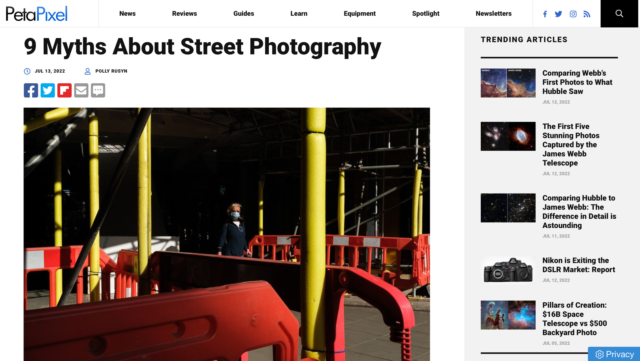 screen shot of article headline 9 myths about street photography by polly rusyn on petapixel