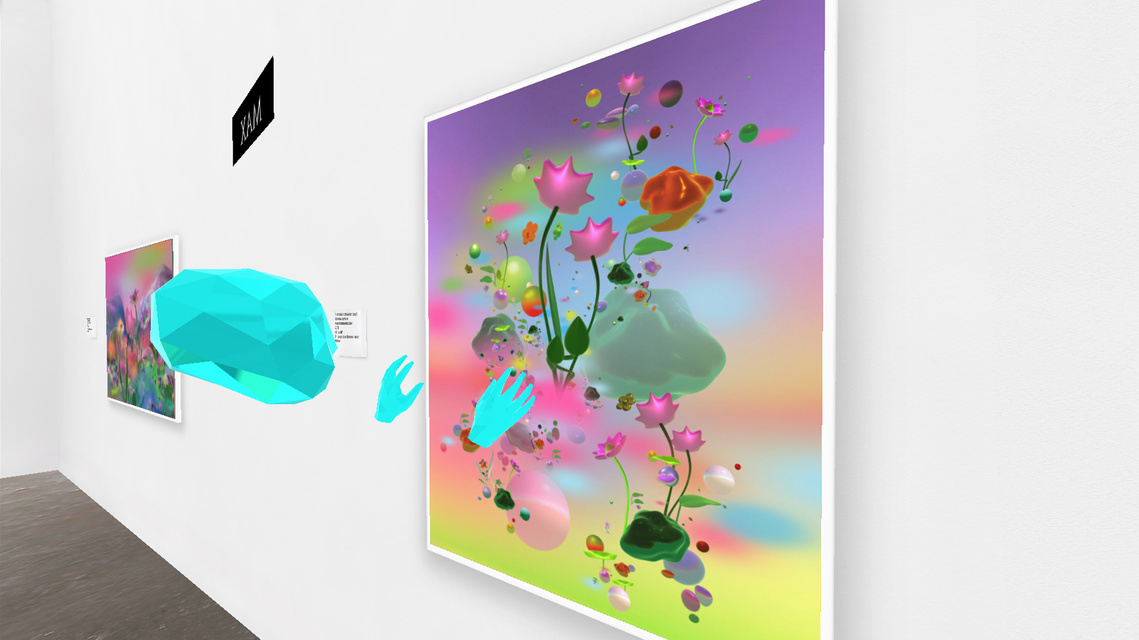 Interactive gallery, VR, Digital exhibition shimmer of a petal now a mountain stream, Diana Lynn VanderMeulen. Experimental animation. Digital Artwork. Otherworldly landscape. ArtGate VR, Sky Fine Foods Gallery. 