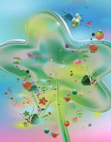 Interactive gallery, VR, Digital exhibition shimmer of a petal now a mountain stream, Diana Lynn VanderMeulen. Experimental animation. Digital Artwork. Otherworldly landscape.ArtGate VR, Sky Fine Foods Gallery. 
