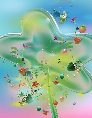 Interactive gallery, VR, Digital exhibition shimmer of a petal now a mountain stream, Diana Lynn VanderMeulen. Experimental animation. Digital Artwork. Otherworldly landscape.ArtGate VR, Sky Fine Foods Gallery. 