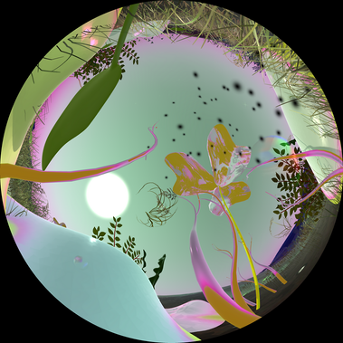 Diana Lynn VanderMeulen immersive dome with musical performance by Stefana Fratila. Cosmic formations, Plants, 3D artwork. Made with Unity. 