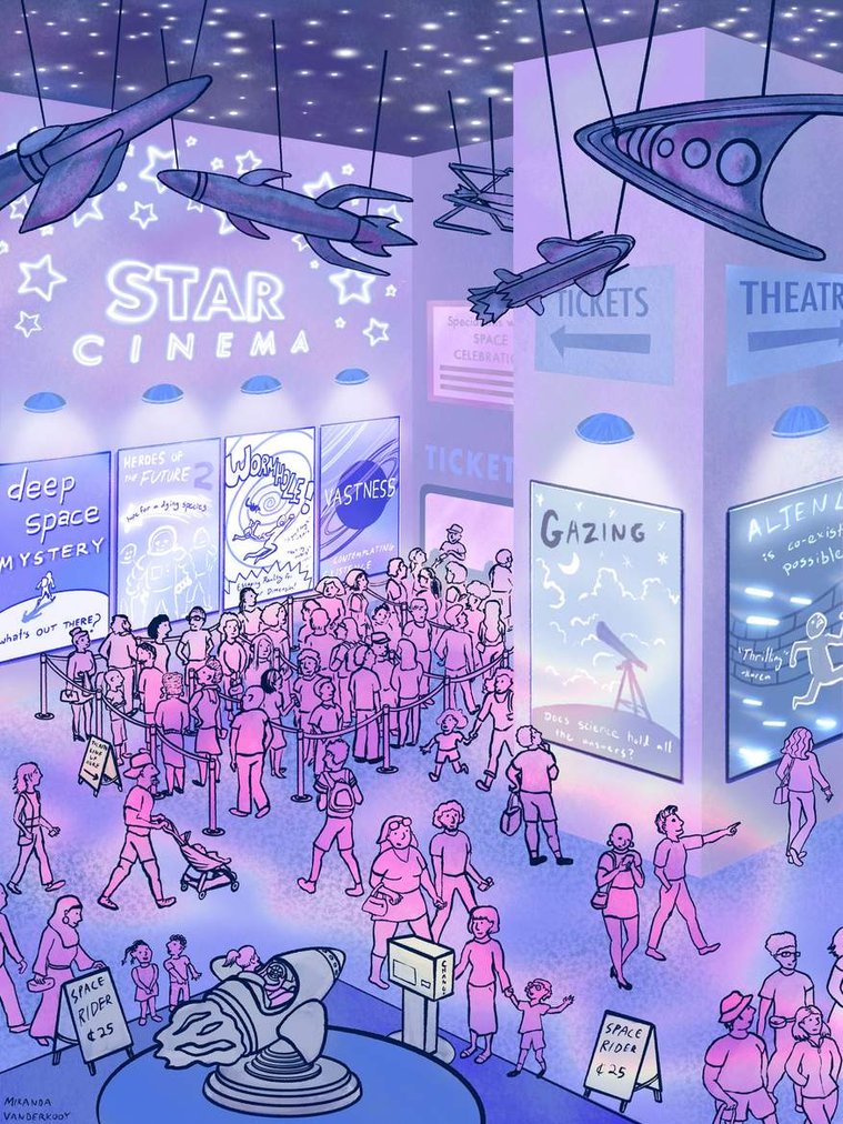 Space Fascinations - Movie-Goers: An exploration of the different ways people tend to become fascinated or obsessed with outer space.