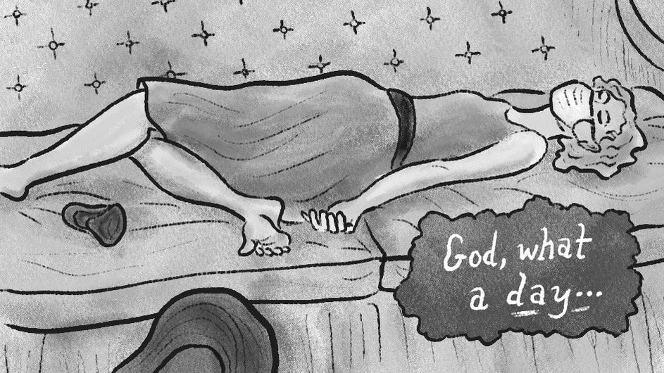 A short sequential narrative about returning home after a long day - Panel 4