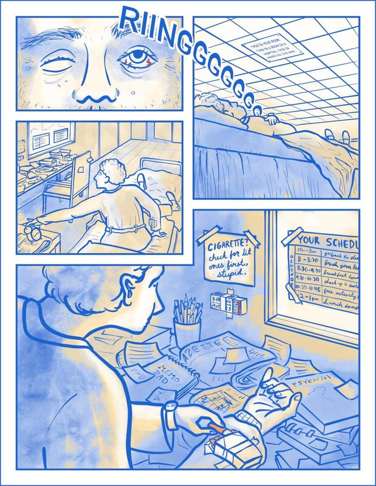 Page 1 of a short comic inspired by an excerpt from Jonathan Nolan’s 2001 short story, Memento Mori.
