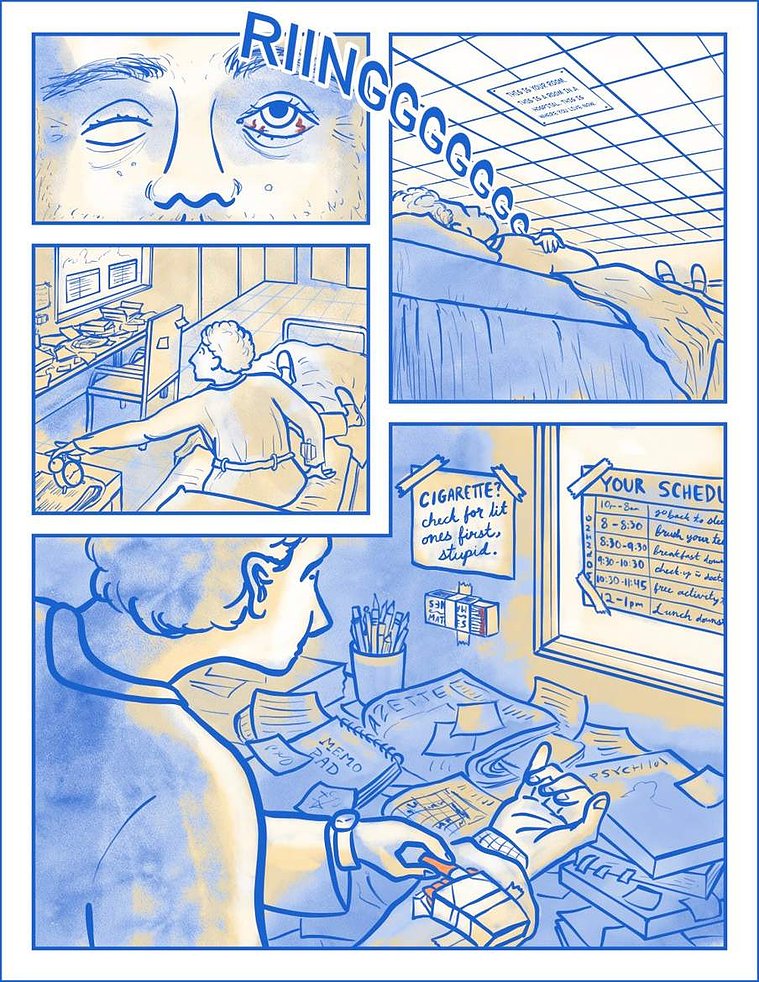 Page 1 of a short comic inspired by an excerpt from Jonathan Nolan’s 2001 short story, Memento Mori.