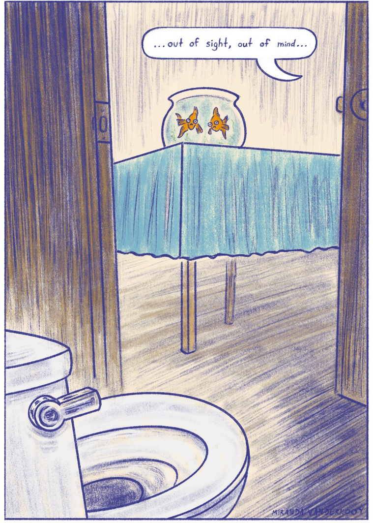 Frankie, Page 3: A silly, short comic in which two siblings contemplate the memory span of their goldfish.