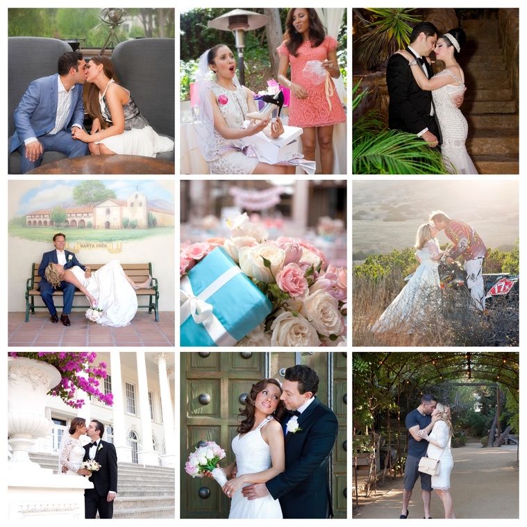 A collage of wedding, bridal and baby shower couples.