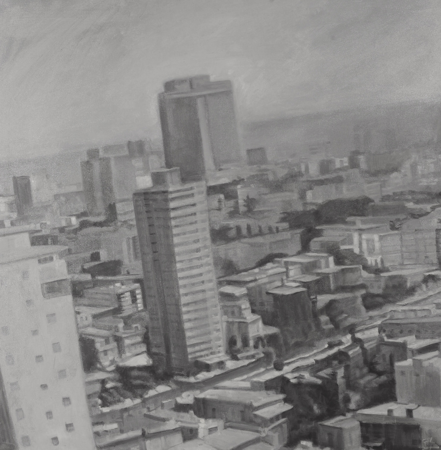 "Havana 50 -2000"No 2
oil painting on linen, 6 f x6 f 
grayscale