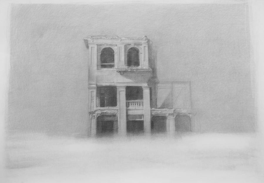 Serie: "Romantic Ideals" Wanderer above the sea of fog.
28"x30"
Drawing, graphite pencil on 100%cotton paper,  
