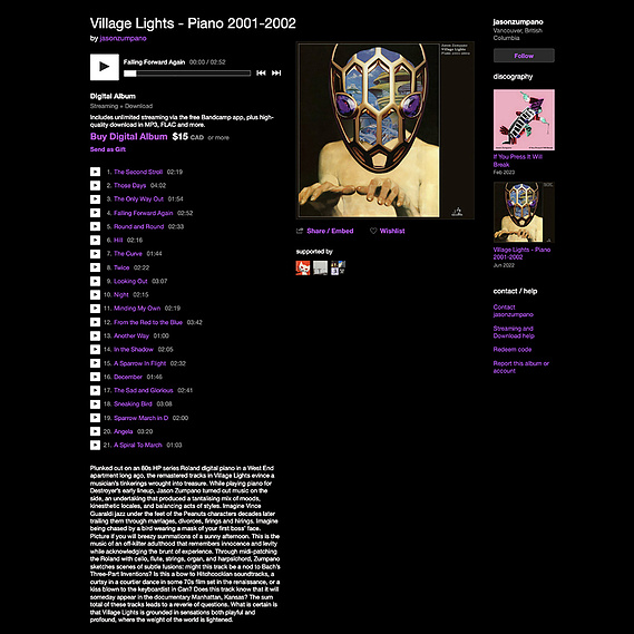 Bandcamp site for Jason Zumpano, JAZ Records