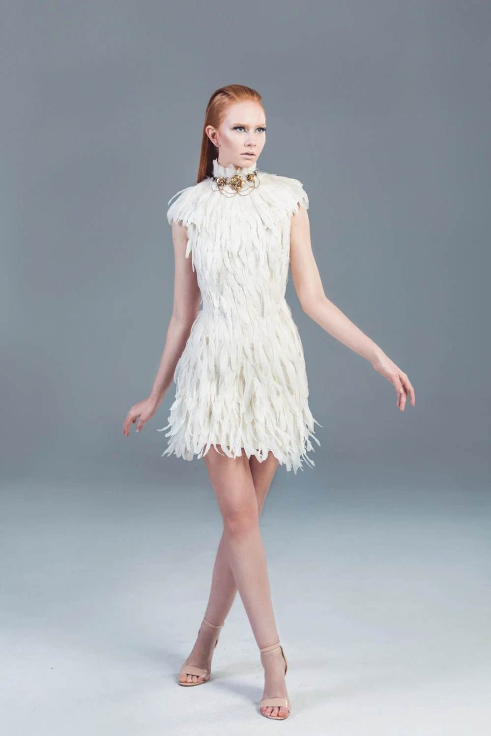 short white feather dress