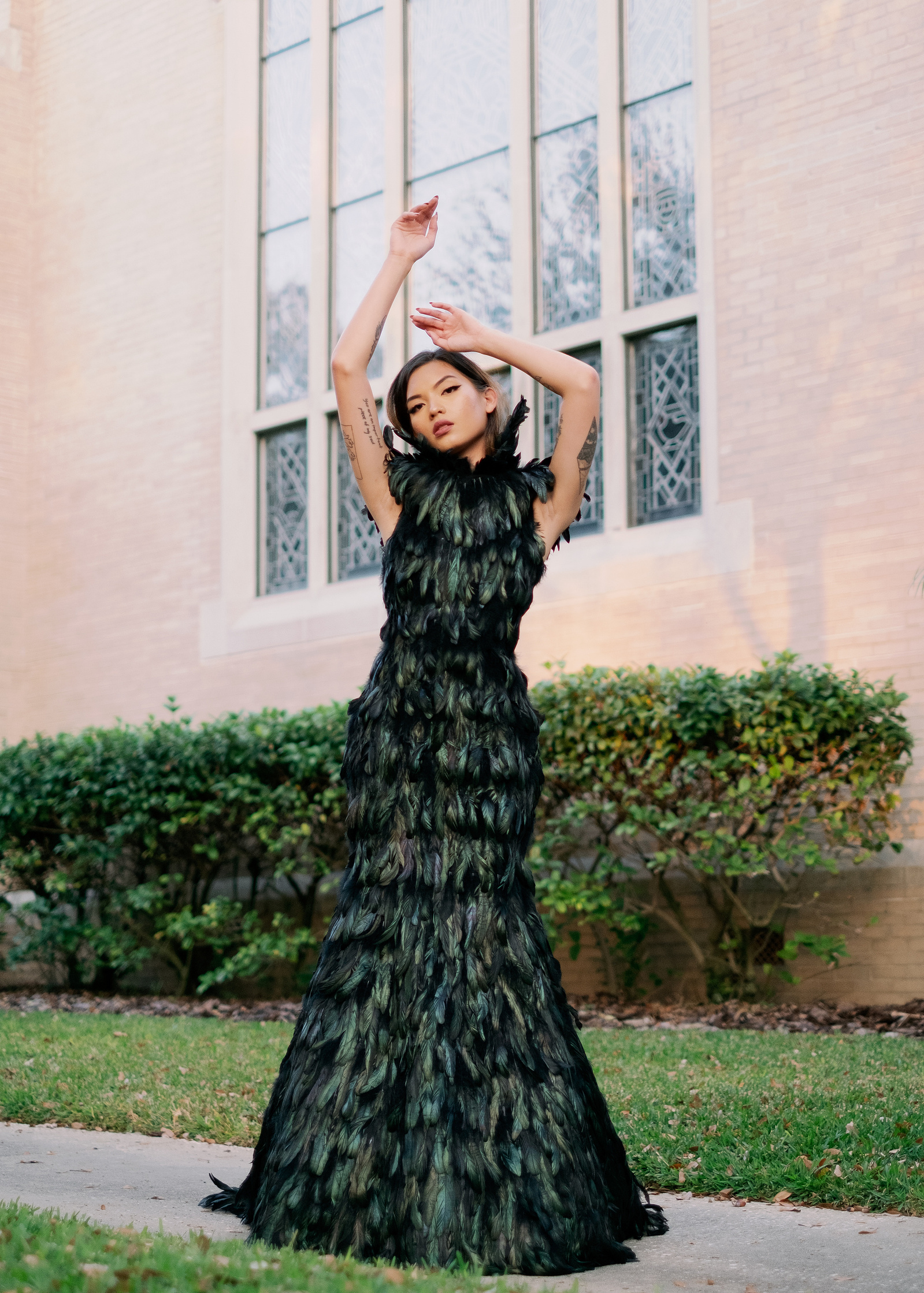 black mermaid feather maxi dress