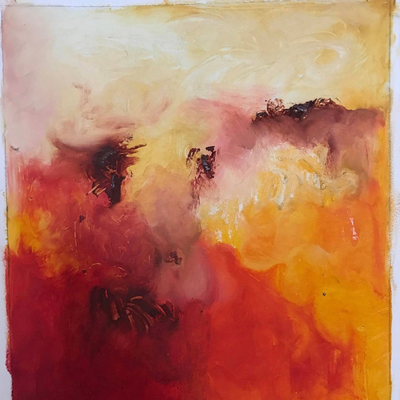 Experimental finger painting using oil paint on paper